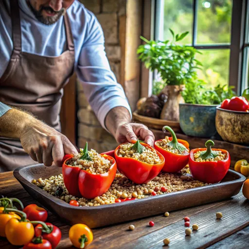 Pečene Paprike pune Divljim Pirinčem i Garbanzo Grahom
